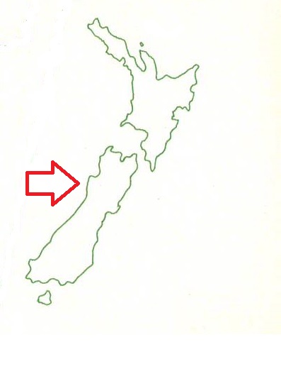 ニュージーランド　白地図　矢印　西海岸
